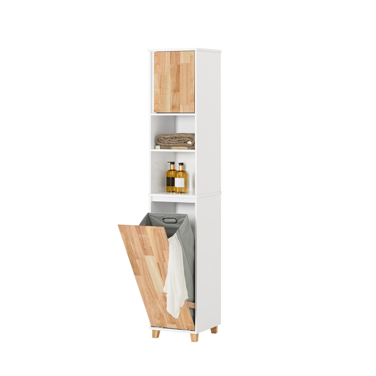 SoBuy BZR74-W, Bathroom Tall Cabinet Cupboard Storage Cabinet with Laundry Basket, White