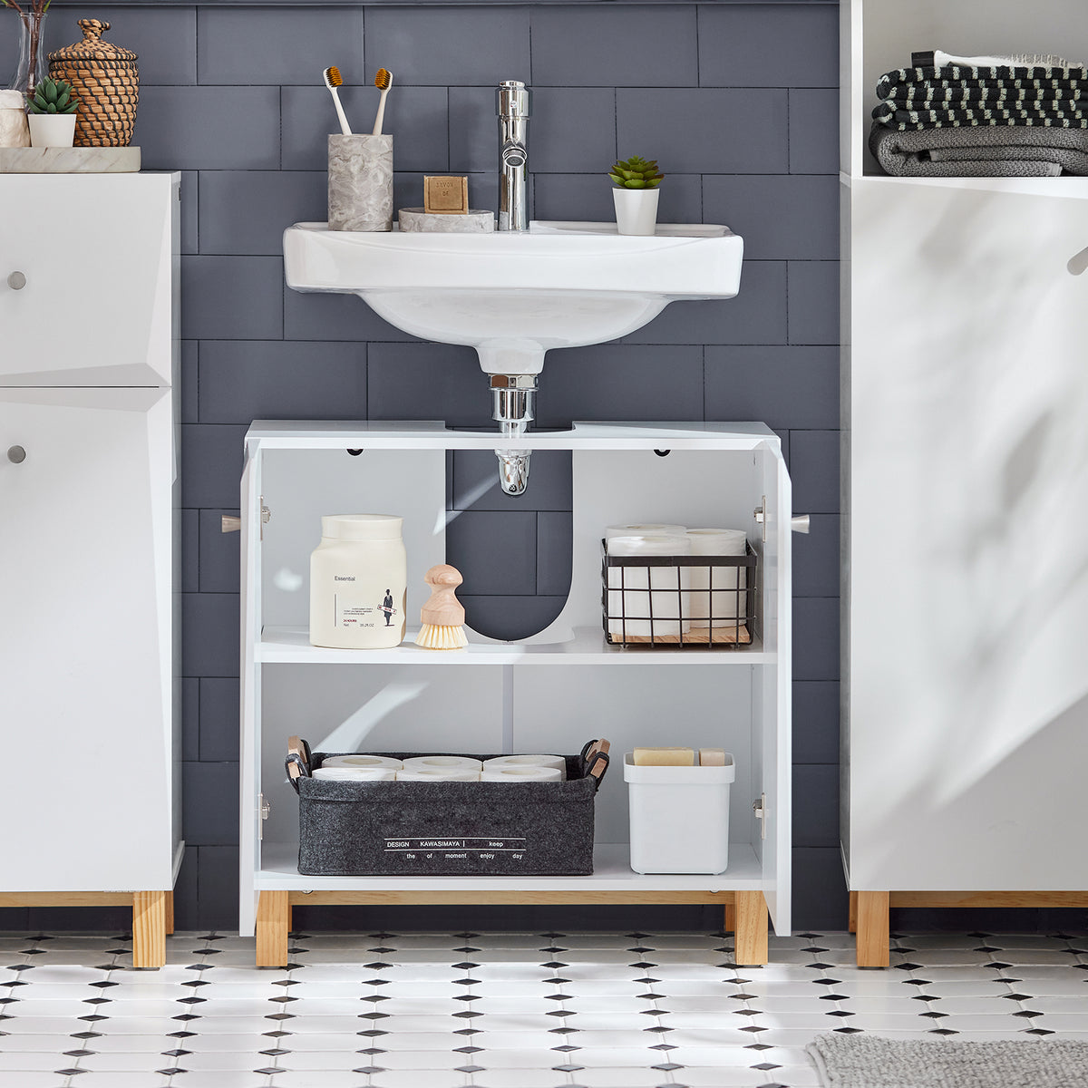 SoBuy BZR92-W, Under Sink Cabinet Bathroom Vanity Unit Bathroom Storage Cabinet, White