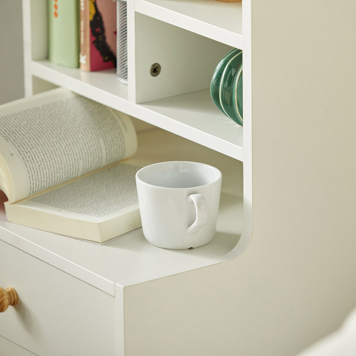 SoBuy FBT100-W, Modern Bedside Table with Drawers & Open Shelves, Nightstand with Pine Wood Legs, Storage Cabinet for Bedroom & Living Room, White