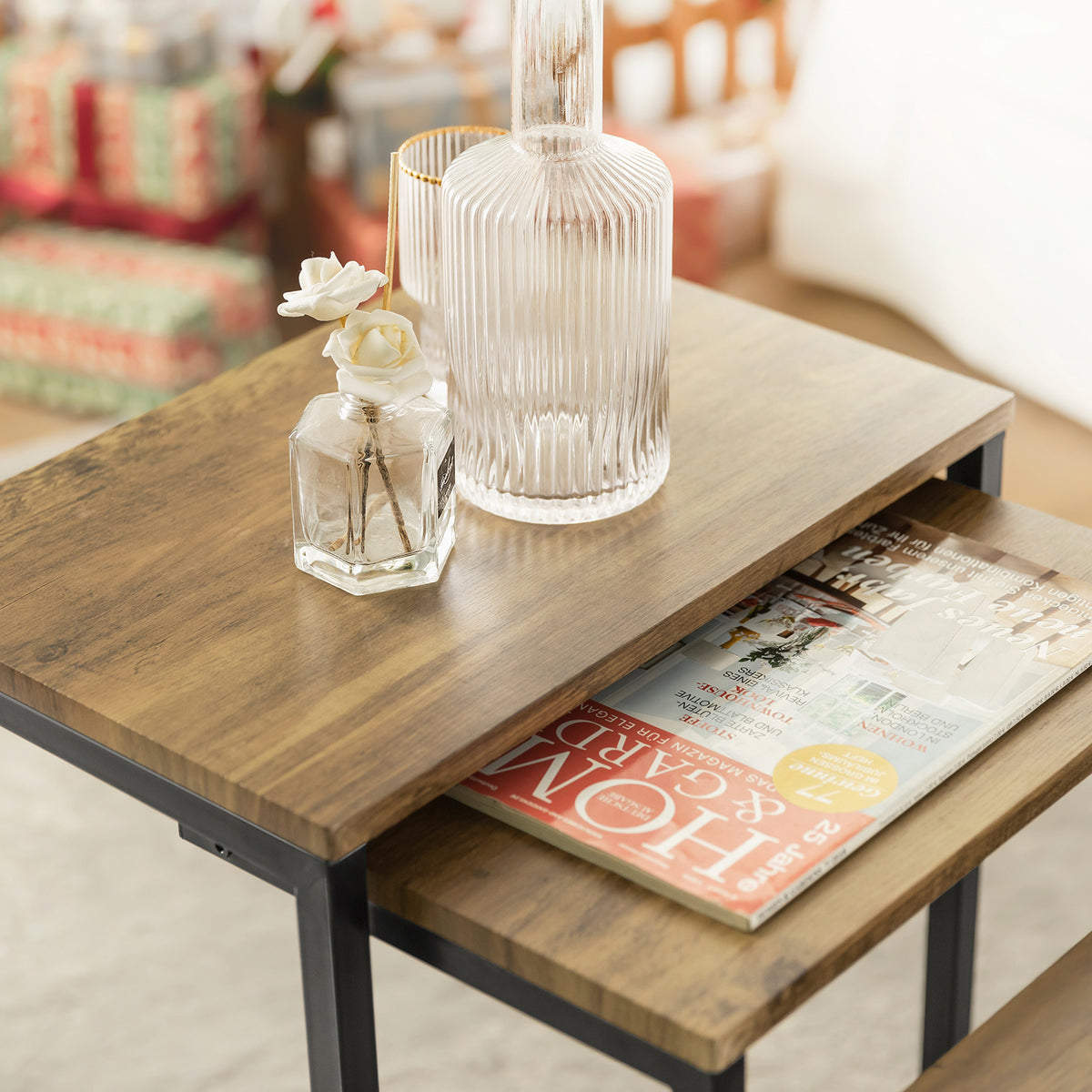 SoBuy FBT102-F, Nesting Tables Set of 3 Coffee Tables Living Room Stacking Side Tables, Brown