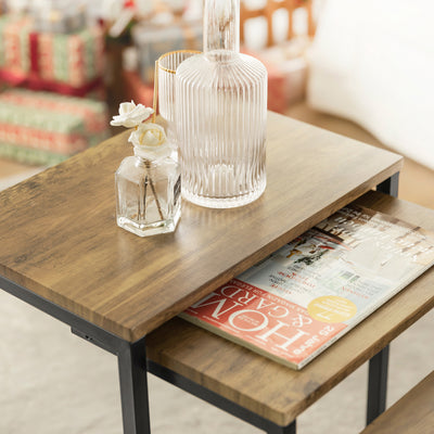 SoBuy FBT102-F, Nesting Tables Set of 3 Coffee Tables Living Room Stacking Side Tables, Brown