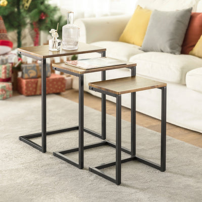 SoBuy FBT102-F, Nesting Tables Set of 3 Coffee Tables Living Room Stacking Side Tables, Brown