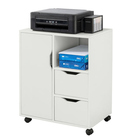 Sobuy FBT105-W, Home Office File Cabinet Printer Stand, Storage Cabinet on Wheels