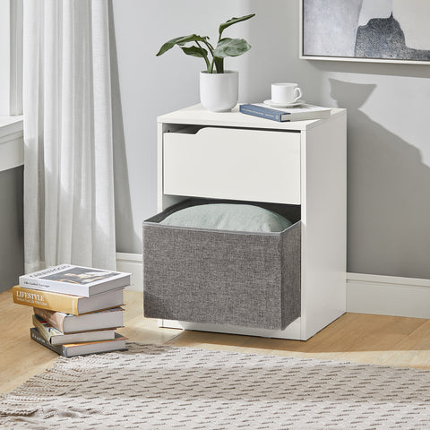 SoBuy FBT109-W, Sofa Side Table Bedside Lamp Table with Drawer and Fabric Basket