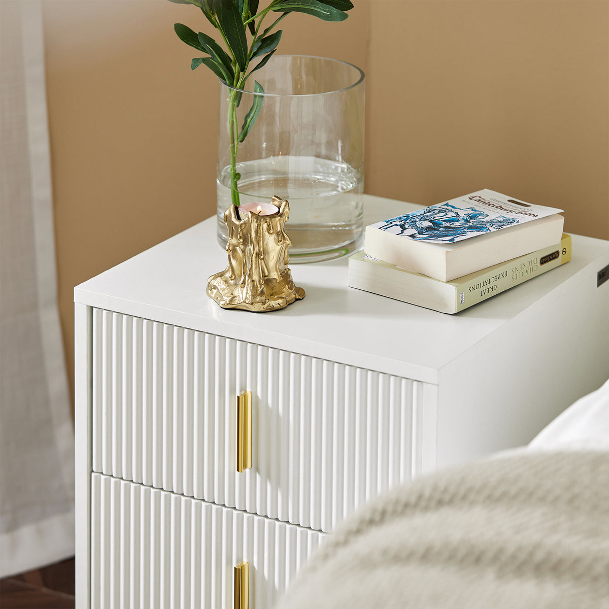 SoBuy FBT115-W, Bedside Table Bedside Cabinet Nightstand with 2 Drawers, Side Table for Bedroom Living Room White W40 x D40 x H47cm