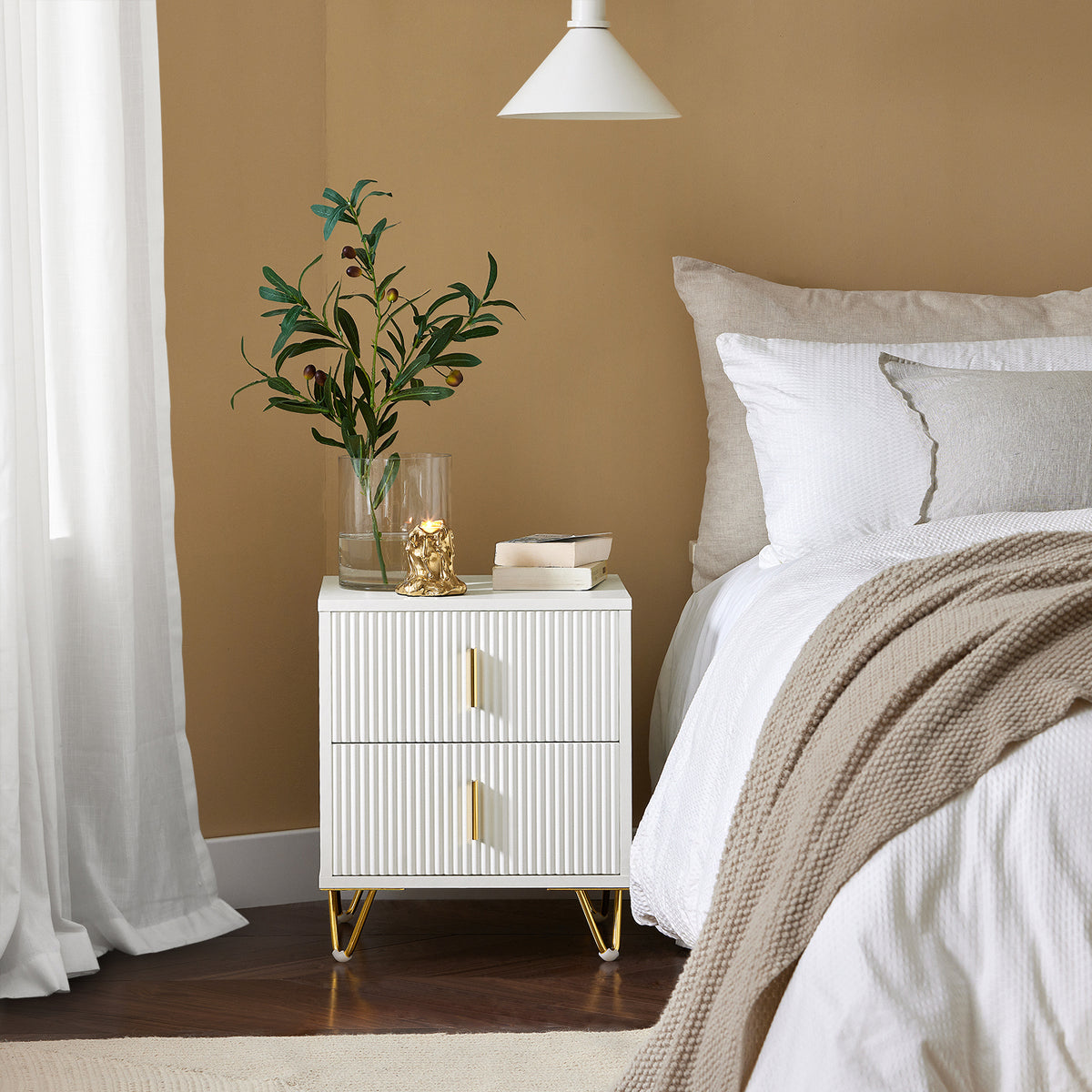SoBuy FBT115-Wx2, Set of 2 Bedside Table Bedside Cabinet Nightstand with 2 Drawers, Side Table for Bedroom Living Room White W40 x D40 x H47cm