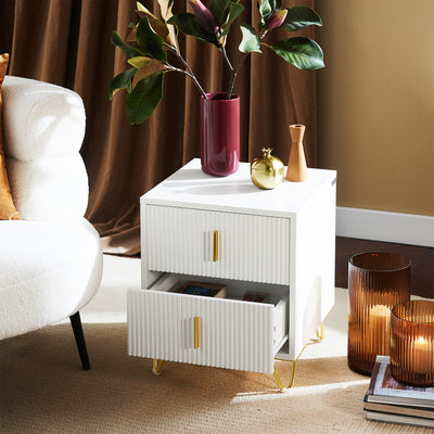 SoBuy FBT115-W, Bedside Table Bedside Cabinet Nightstand with 2 Drawers, Side Table for Bedroom Living Room White W40 x D40 x H47cm