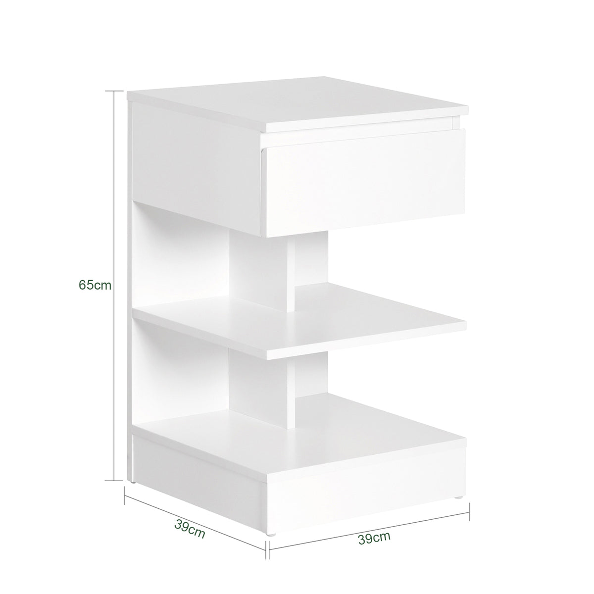 SoBuy FBT49-Wx2, Set of 2 Bedside Table Bedside Cabinet Nightstand with 1 Drawer & 2 Shelves, Side Table for Bedroom Living Room White W39 x D39 x H65cm