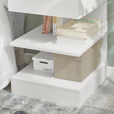 SoBuy FBT49-Wx2, Set of 2 Bedside Table Bedside Cabinet Nightstand with 1 Drawer & 2 Shelves, Side Table for Bedroom Living Room White W39 x D39 x H65cm