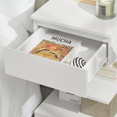 SoBuy FBT49-Wx2, Set of 2 Bedside Table Bedside Cabinet Nightstand with 1 Drawer & 2 Shelves, Side Table for Bedroom Living Room White W39 x D39 x H65cm