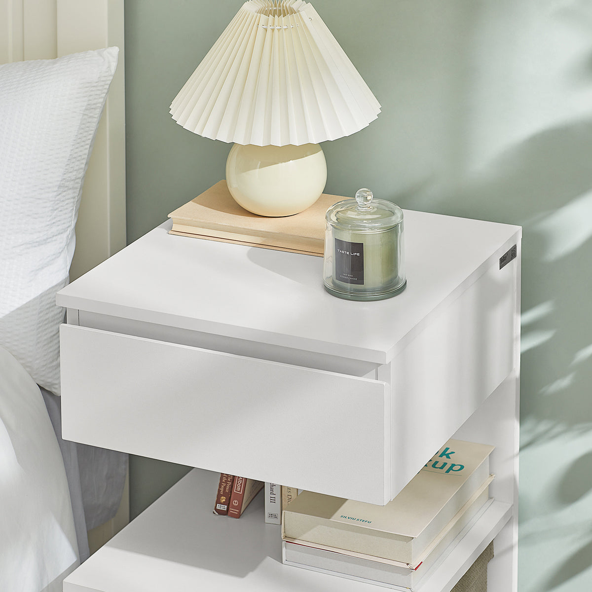 SoBuy FBT49-Wx2, Set of 2 Bedside Table Bedside Cabinet Nightstand with 1 Drawer & 2 Shelves, Side Table for Bedroom Living Room White W39 x D39 x H65cm