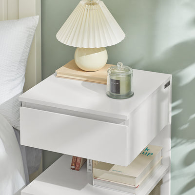 SoBuy FBT49-Wx2, Set of 2 Bedside Table Bedside Cabinet Nightstand with 1 Drawer & 2 Shelves, Side Table for Bedroom Living Room White W39 x D39 x H65cm