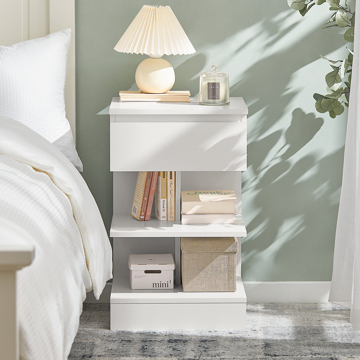 SoBuy FBT49-Wx2, Set of 2 Bedside Table Bedside Cabinet Nightstand with 1 Drawer & 2 Shelves, Side Table for Bedroom Living Room White W39 x D39 x H65cm