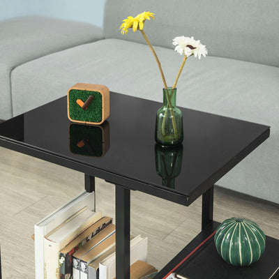 SoBuy FBT65-SCH, Side Table End Table Living Room Table with Storage Shelf, Black