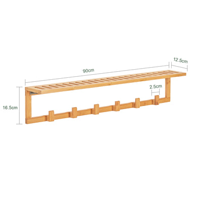 SoBuy FHK06-N, Bamboo Wall Coat Rack with 6 Hooks, Bathroom Wall Towel Rack Shelf, Wood