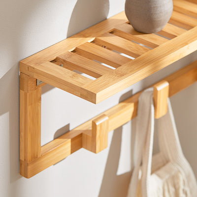 SoBuy FHK06-N, Bamboo Wall Coat Rack with 6 Hooks, Bathroom Wall Towel Rack Shelf, Wood