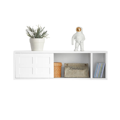 SoBuy FHK18-W white wall mounted cabinet with sliding doors white background