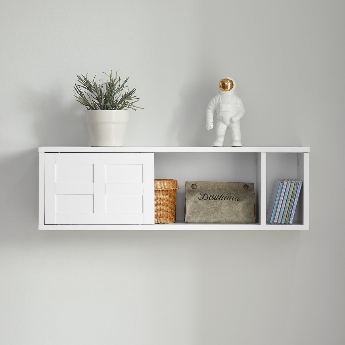 SoBuy FHK18-W white wall mounted storage cabinet with sliding doors product overview