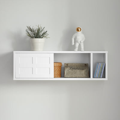 SoBuy FHK18-W white wall mounted storage cabinet with sliding doors product overview