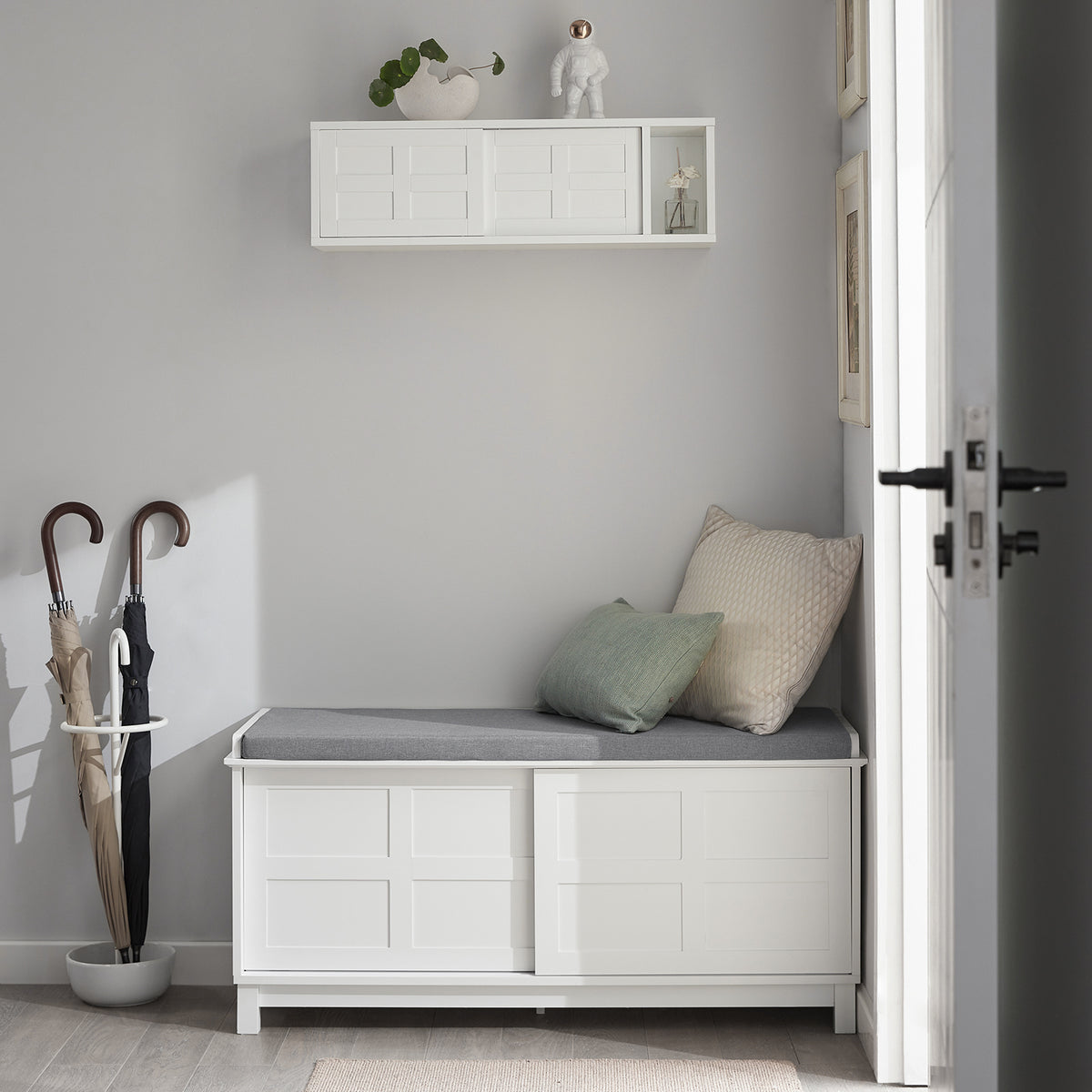 SoBuy FHK18-W wall mounted storage cabinet styled in hallway entryway