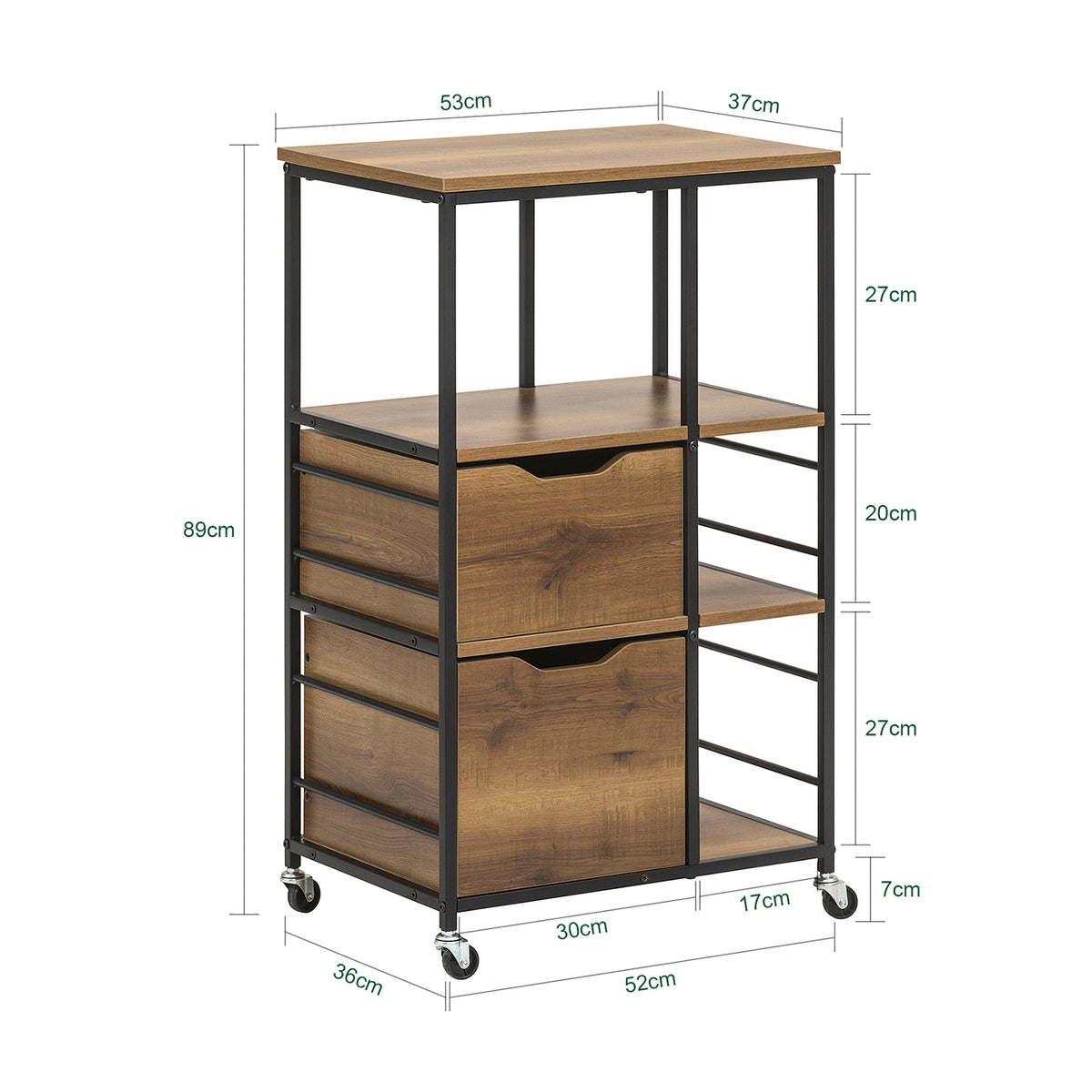 SoBuy FKW111-PF, Industrial Vintage Style Kitchen Trolley Cart Kitchen Storage Trolley, Brown