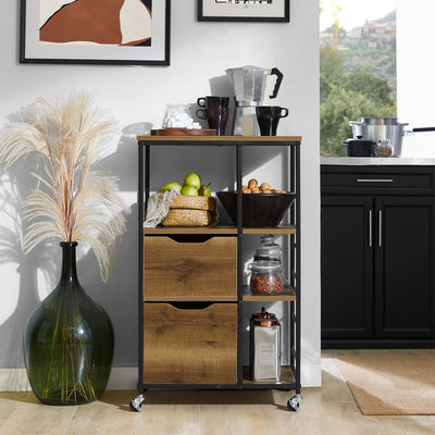SoBuy FKW111-PF, Industrial Vintage Style Kitchen Trolley Cart Kitchen Storage Trolley, Brown