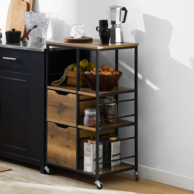 SoBuy FKW111-PF, Industrial Vintage Style Kitchen Trolley Cart Kitchen Storage Trolley, Brown