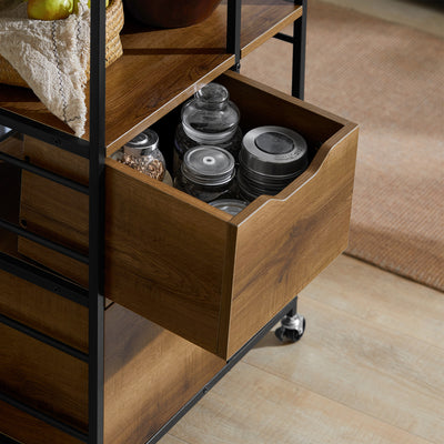 SoBuy FKW111-PF, Industrial Vintage Style Kitchen Trolley Cart Kitchen Storage Trolley, Brown