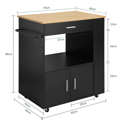 SoBuy FKW113-SCH, Kitchen Trolley Cart Storage Trolley Serving Trolley Kitchen Cabinet, Black
