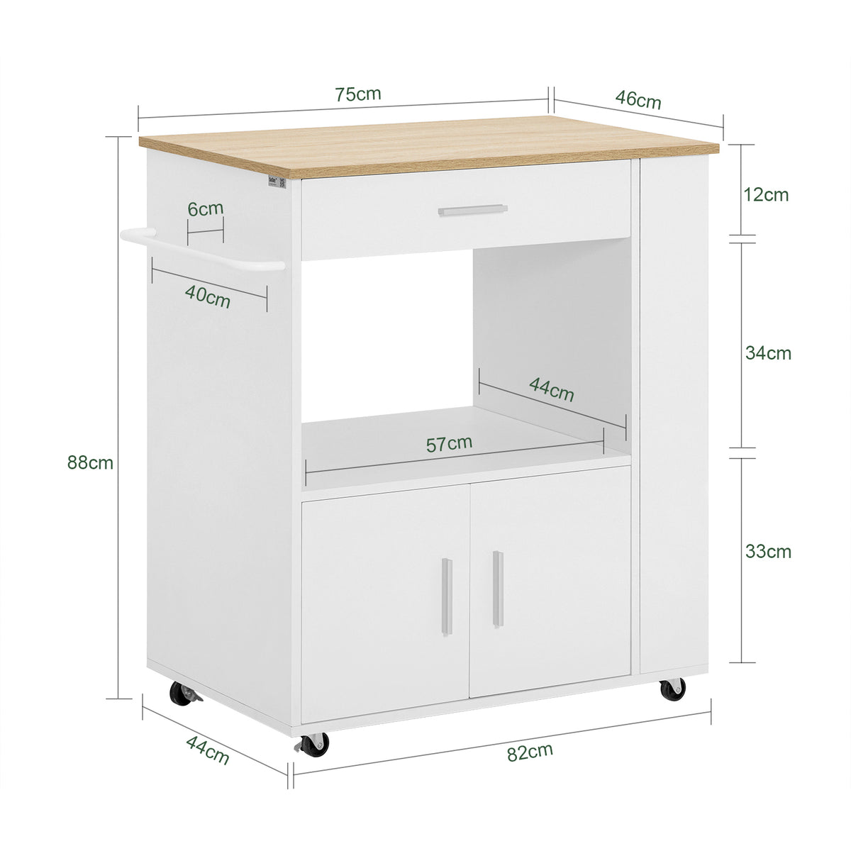 SoBuy FKW113-WN, Kitchen Trolley Cart Storage Trolley Serving Trolley Microwave Cabinet, White
