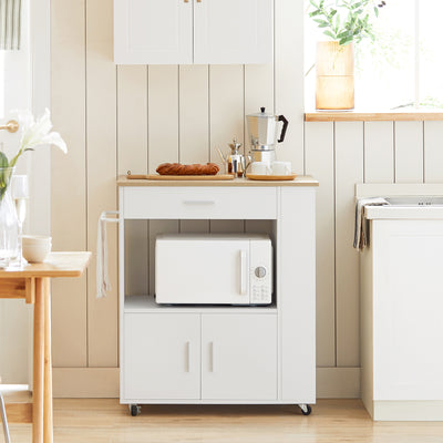 SoBuy FKW113-WN, Kitchen Trolley Cart Storage Trolley Serving Trolley Microwave Cabinet, White