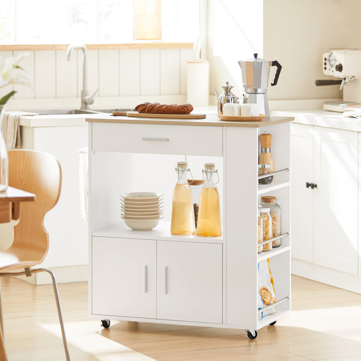 SoBuy FKW113-WN, Kitchen Trolley Cart Storage Trolley Serving Trolley Microwave Cabinet, White