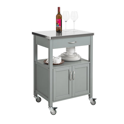 SoBuy FKW22-HG Kitchen Trolley with Storage Mobile Kitchen Cart with Drawer, Open Shelf Compact Kitchen Unit on Wheels, Ideal as Microwave Stand, Storage Trolley or Side Cabinet Grey 60x92x44cm