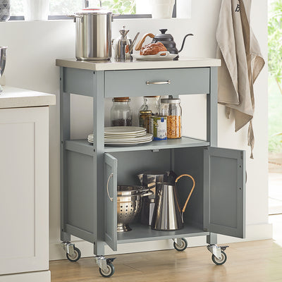 SoBuy FKW22-HG Kitchen Trolley with Storage Mobile Kitchen Cart with Drawer, Open Shelf Compact Kitchen Unit on Wheels, Ideal as Microwave Stand, Storage Trolley or Side Cabinet Grey 60x92x44cm
