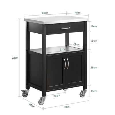 SoBuy FKW22-SCH, Kitchen Trolley Cart Storage Trolley Serving Trolley Kitchen Cabinet with Stainless Steel Worktop, Black