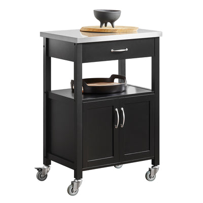 SoBuy FKW22-SCH, Kitchen Trolley Cart Storage Trolley Serving Trolley Kitchen Cabinet with Stainless Steel Worktop, Black