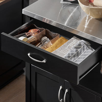 SoBuy FKW22-SCH, Kitchen Trolley Cart Storage Trolley Serving Trolley Kitchen Cabinet with Stainless Steel Worktop, Black