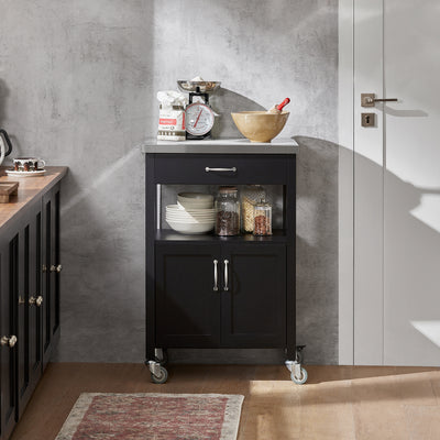 SoBuy FKW22-SCH, Kitchen Trolley Cart Storage Trolley Serving Trolley Kitchen Cabinet with Stainless Steel Worktop, Black