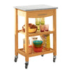 SoBuy FKW28-HG, Bamboo Kitchen Storage Trolley Cart with Grey Marble Countertop