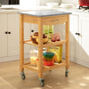 SoBuy FKW28-HG, Bamboo Kitchen Storage Trolley Cart with Grey Marble Countertop