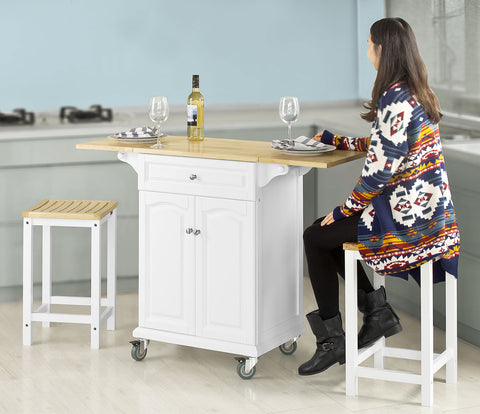 SoBuy FKW36-WN + FST29-WNx2, Extendable Kitchen Trolley with 2 Stools, Kitchen Dining/Bar Set