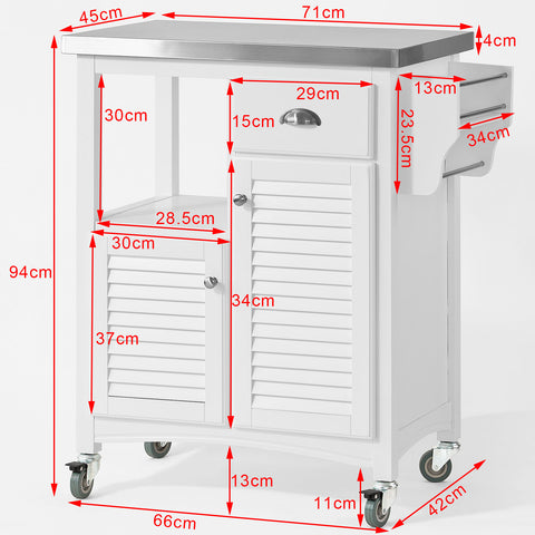 SoBuy FKW37-W, Kitchen Storage Serving Trolley Cart with Stainless Steel Worktop & Cupboards