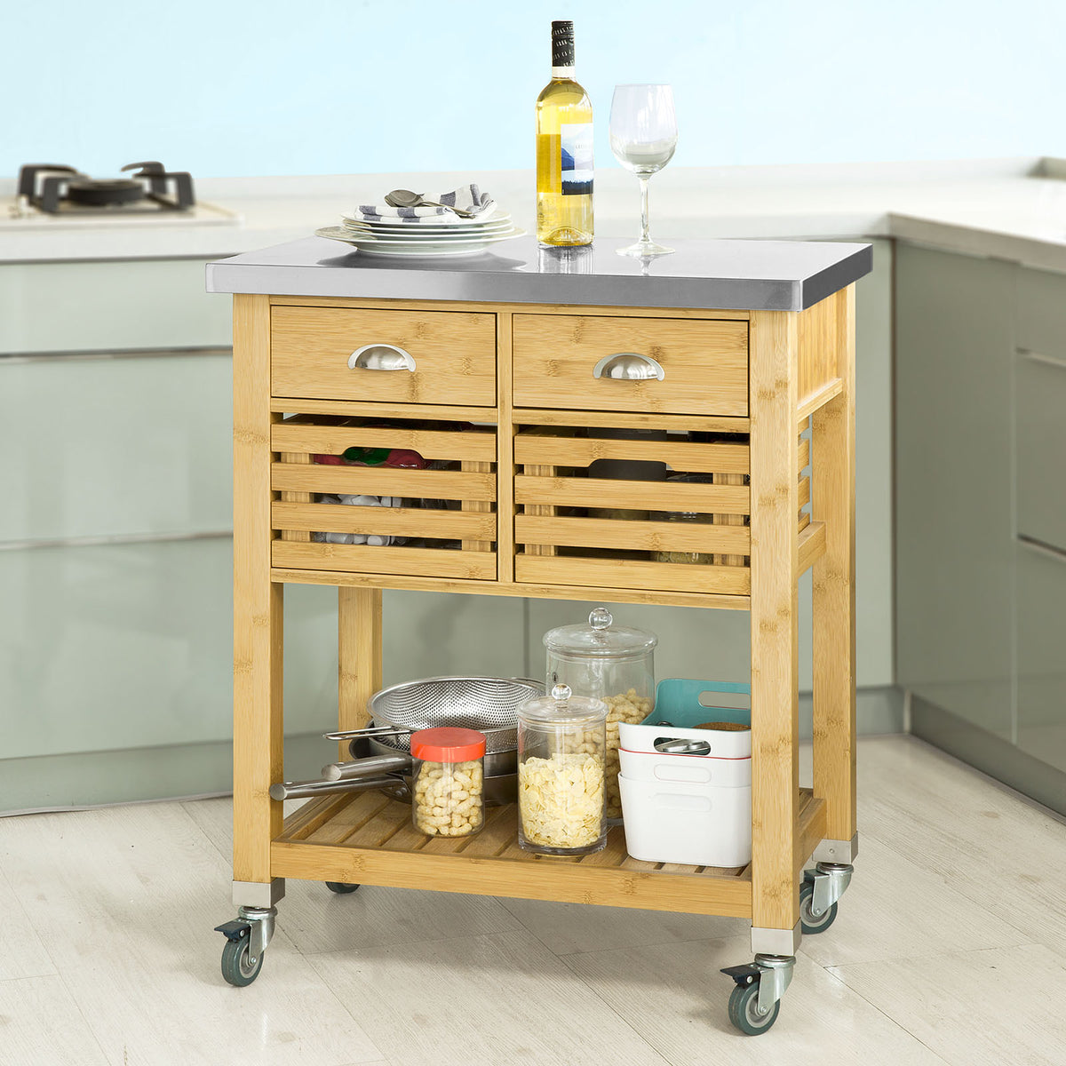 SoBuy FKW40N, Bamboo Kitchen Trolley Storage Cart + Free Kitchen Hang SoBuyUK