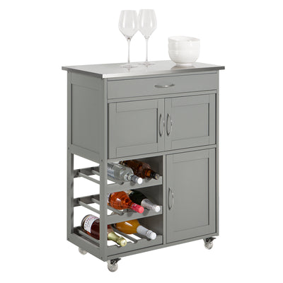 SoBuy FKW45-HG light grey kitchen trolley on wheels with stainless steel worktop – white background product image