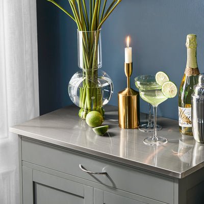 SoBuy FKW45-HG spacious storage drawer interior close-up – cutlery and utensil storage on light grey kitchen trolley