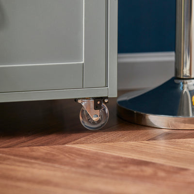 SoBuy FKW45-HG silent castor with locking brake close-up – mobile light grey kitchen storage trolley on wheels