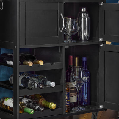 SoBuy FKW45-SCH, Kitchen Storage Trolley Serving Trolley Kitchen Storage Cabinet with Rubber Wood Worktop, Black