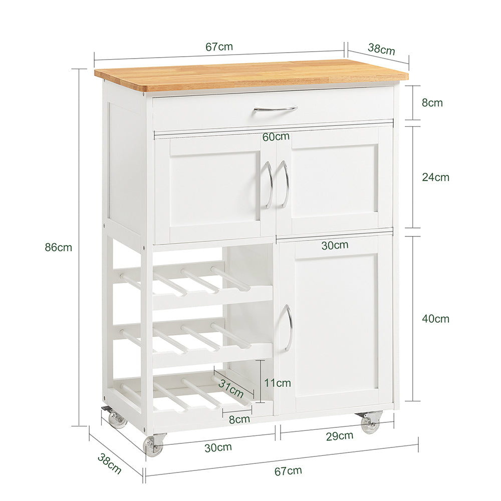 SoBuy FKW45-WN, Kitchen Storage Trolley Serving Trolley Kitchen Storage Cabinet with Rubber Wood Worktop, White