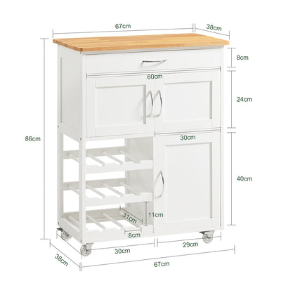 SoBuy FKW45-WN, Kitchen Storage Trolley Serving Trolley Kitchen Storage Cabinet with Rubber Wood Worktop, White