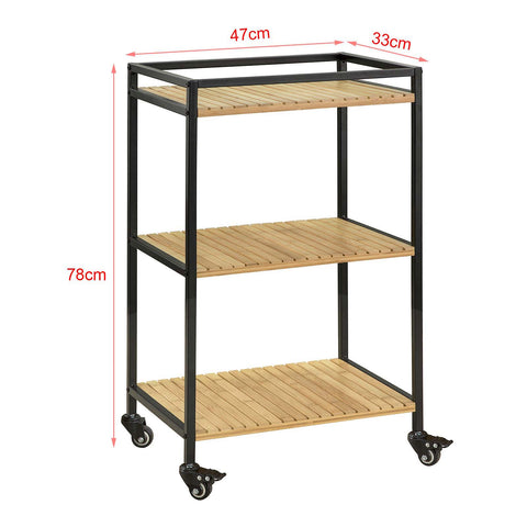 SoBuy FKW65-N, 3 Tiers Metal Bamboo Serving Trolley Kitchen Trolley Kitchen Shelf